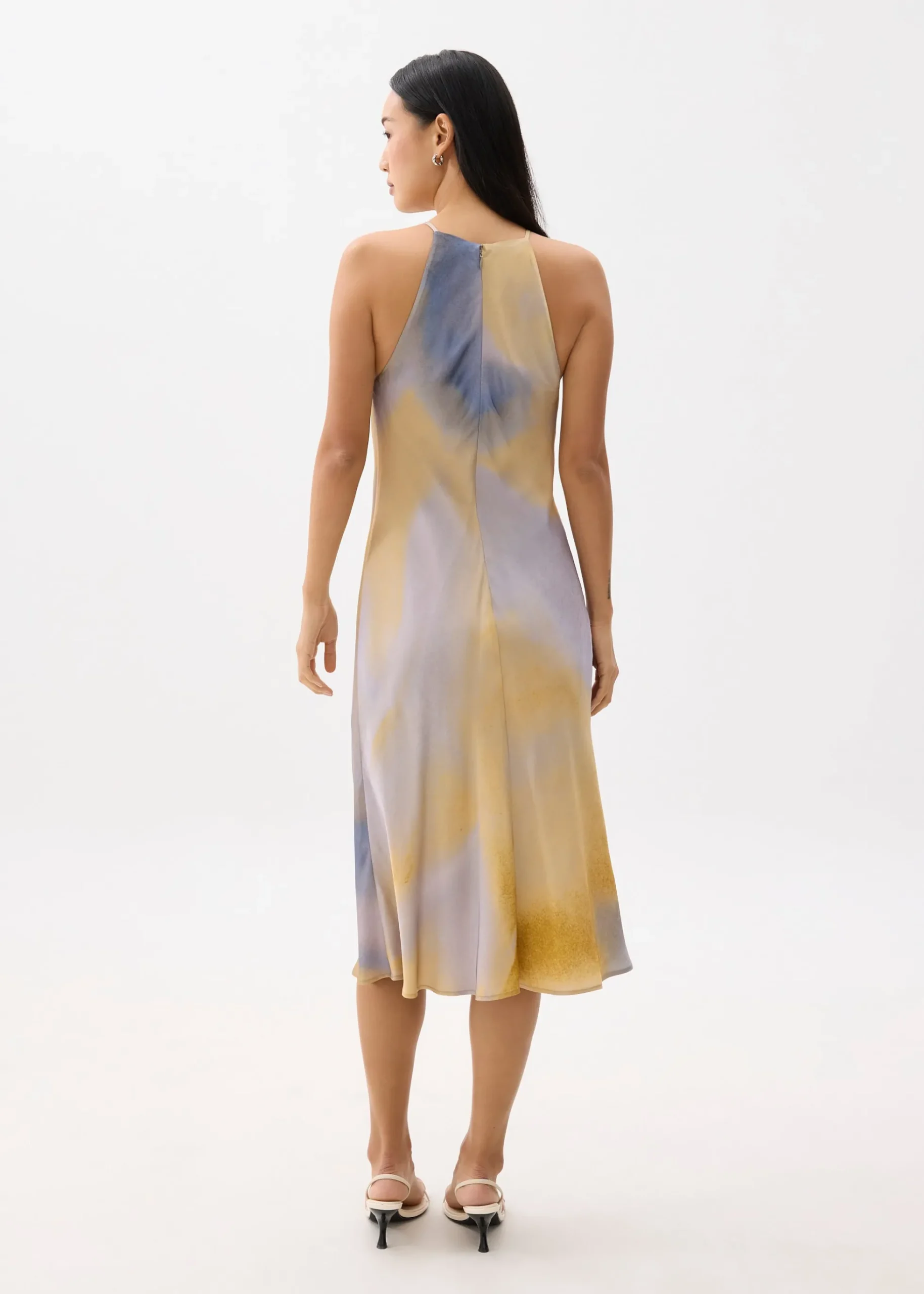 Abstract Satin Bias Cut Midi Dress