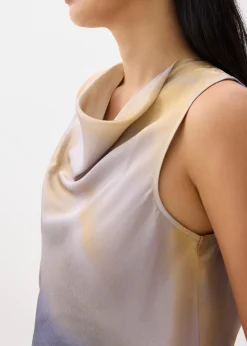 Abstract Satin Cowl Neck Shell Top