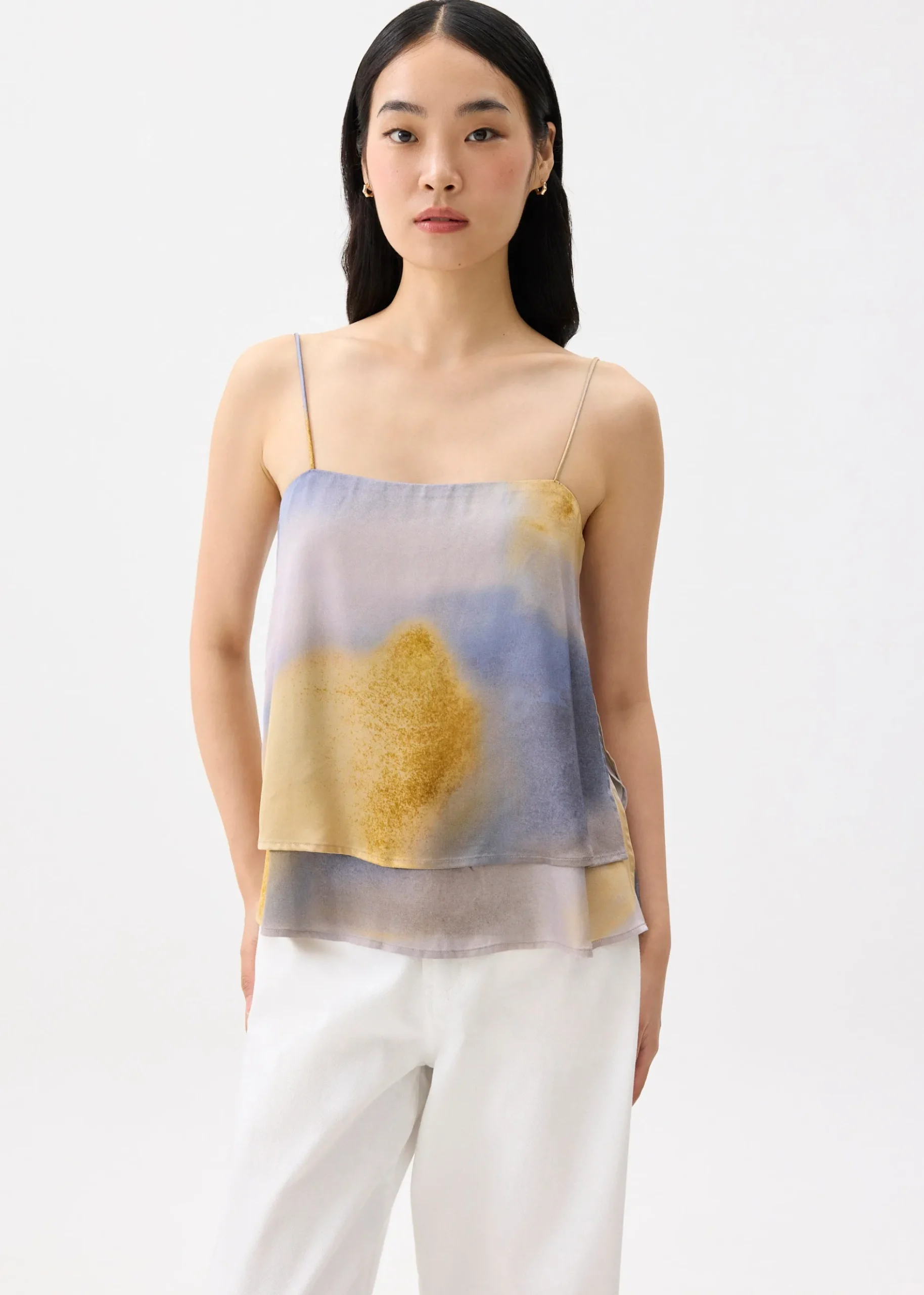 Abstract Satin Straight Neck Camisole Top