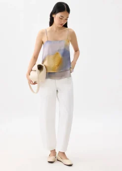 Abstract Satin Straight Neck Camisole Top