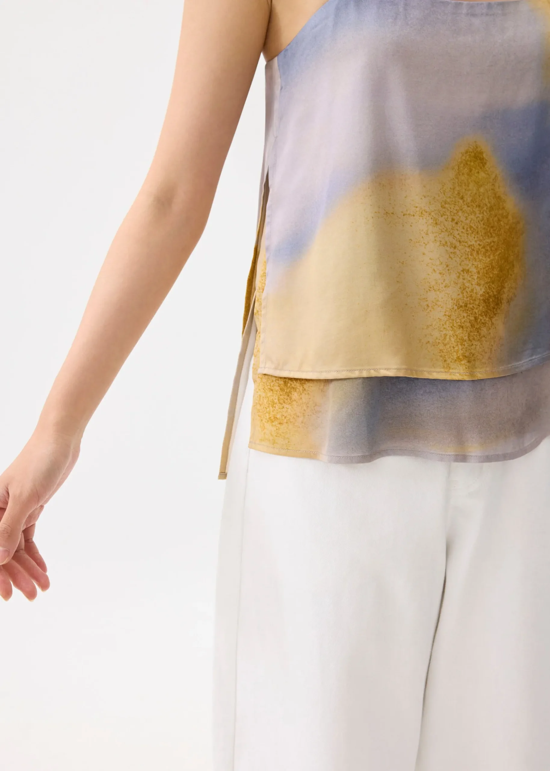 Abstract Satin Straight Neck Camisole Top