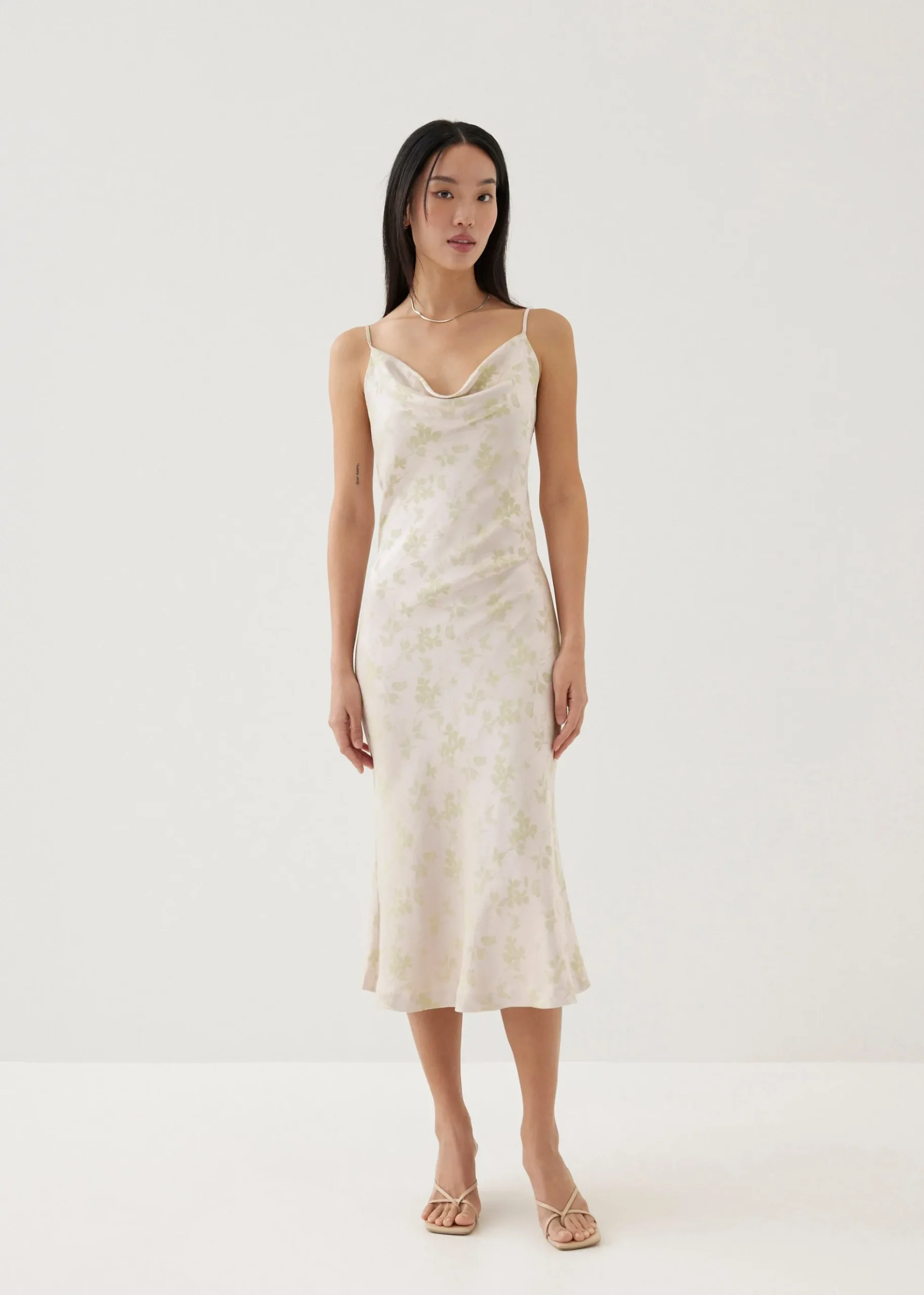 Adrianna Satin Cowl Neck Midi Dress in Opulent Florals