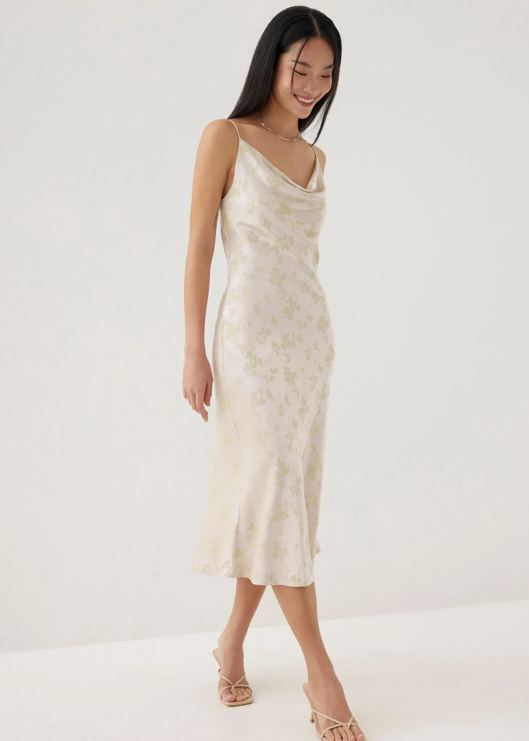 Adrianna Satin Cowl Neck Midi Dress in Opulent Florals