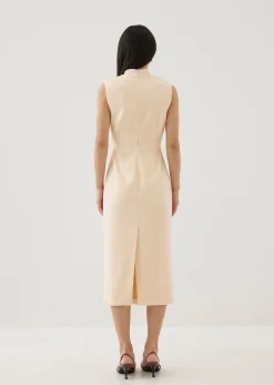 Agnes Shoulder Padded Tweed Mandarin Collar Midi Dress
