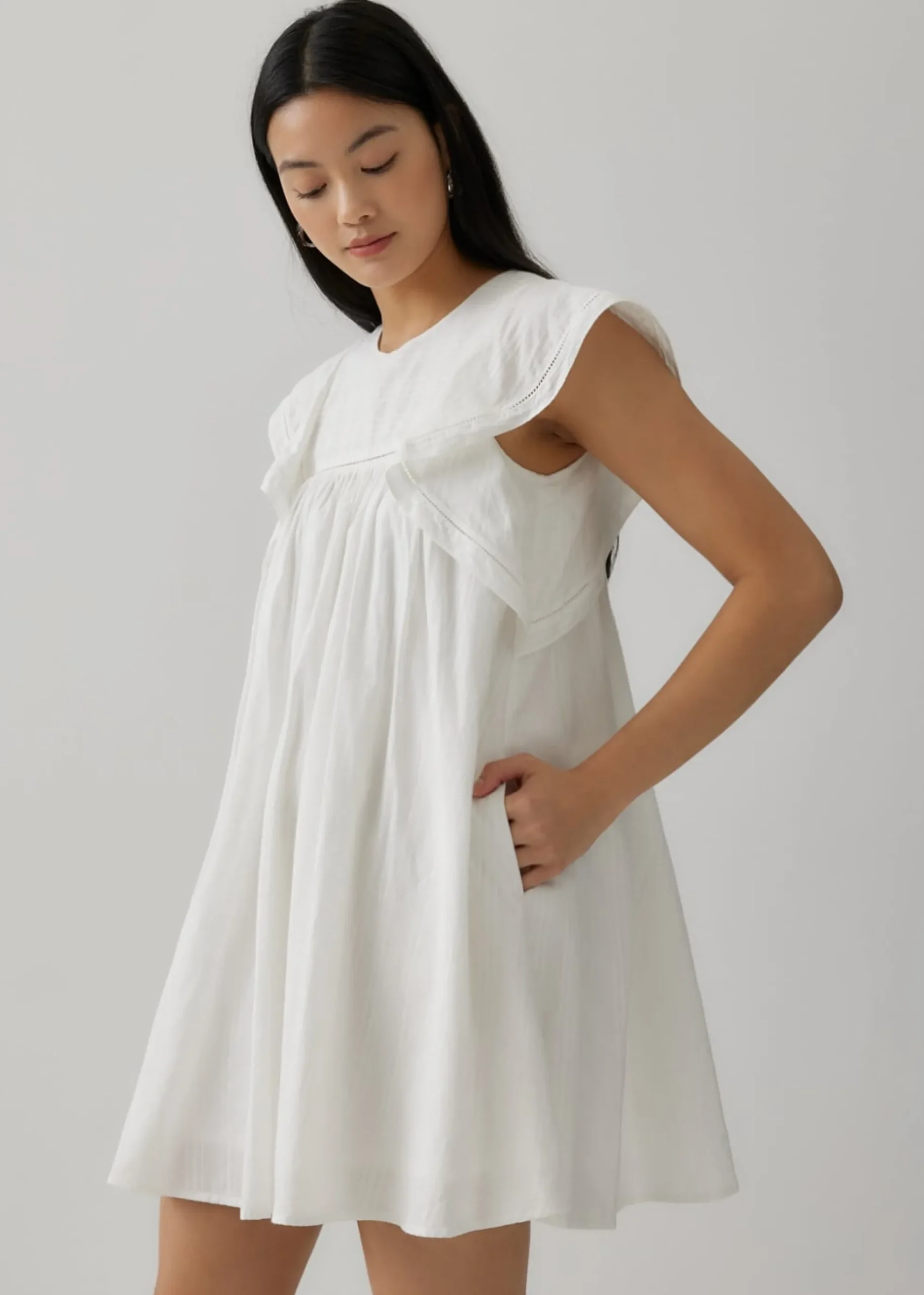 Aicelle Ladder Trim Frill Sleeve Dress