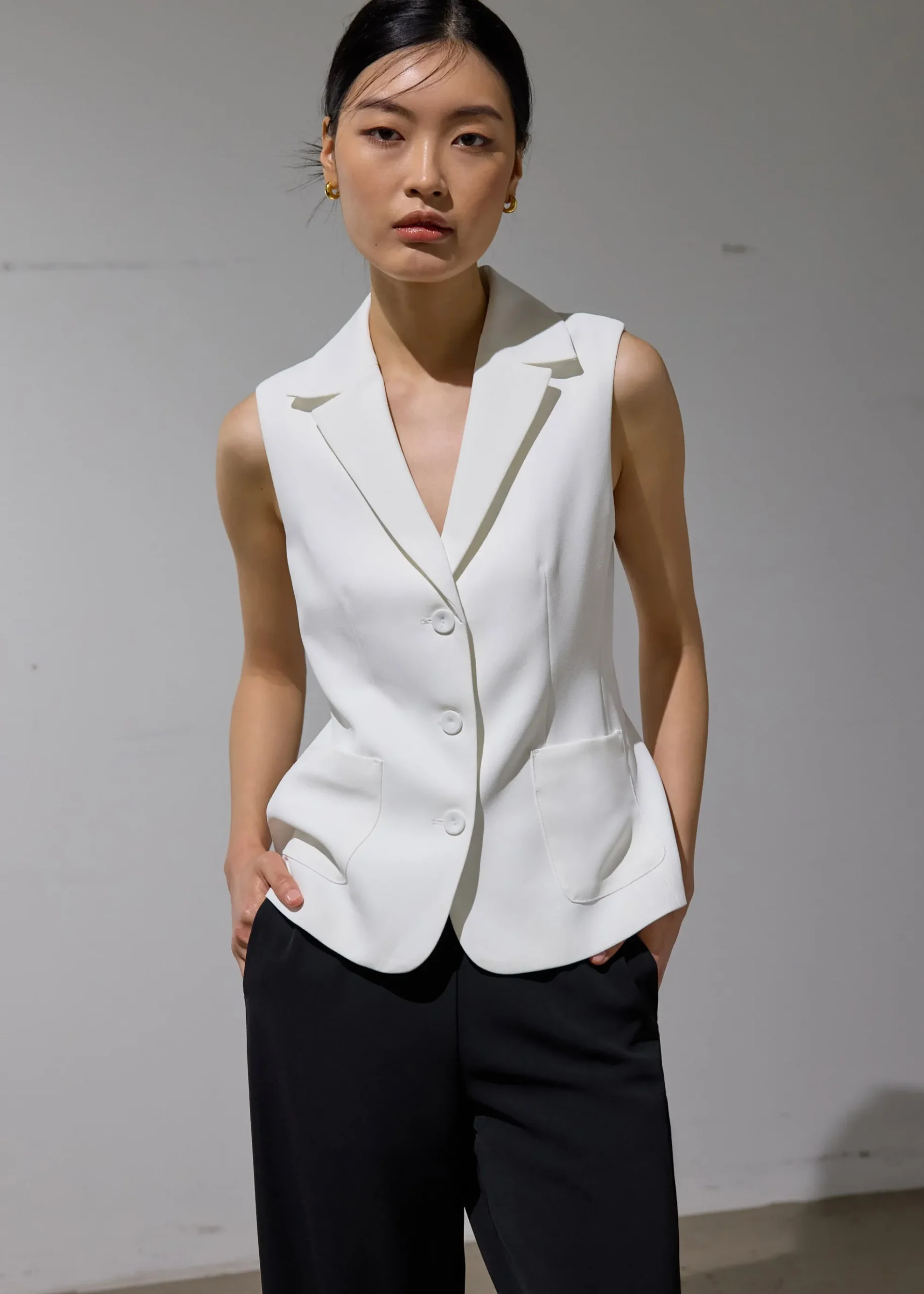 Aika Lightweight Tailored Button Down Vest Top