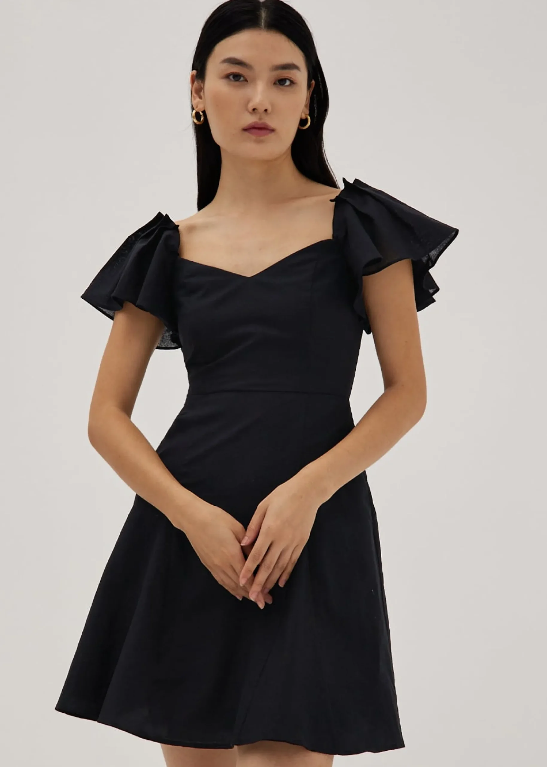 Alba Linen Flutter Sleeve Swing Dress