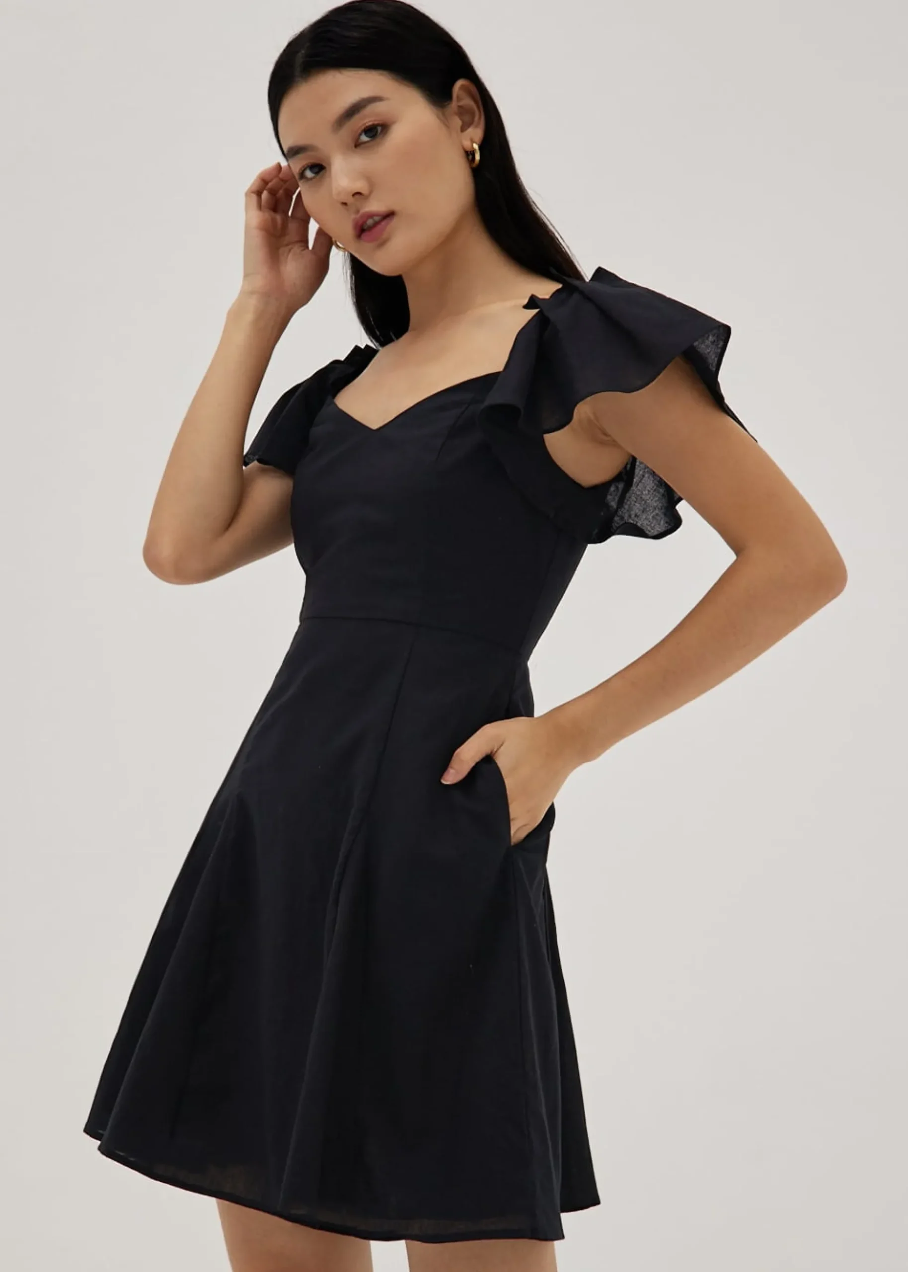 Alba Linen Flutter Sleeve Swing Dress