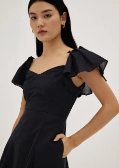 Alba Linen Flutter Sleeve Swing Dress