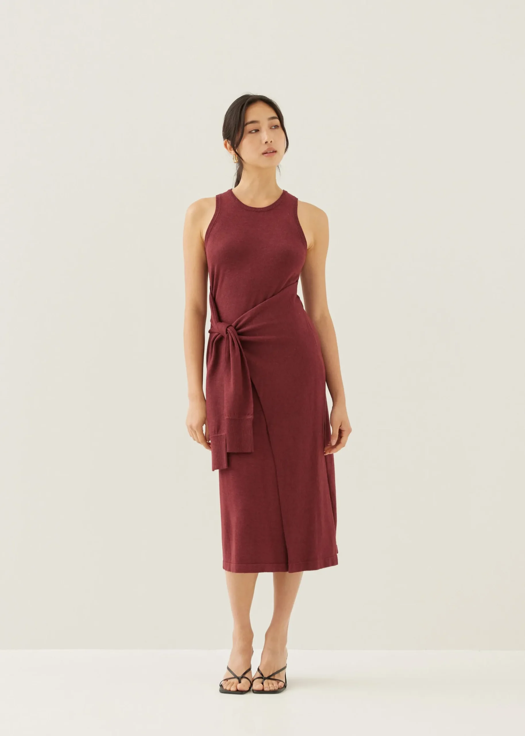 Aliyah Knit Column Wrap Midi Dress