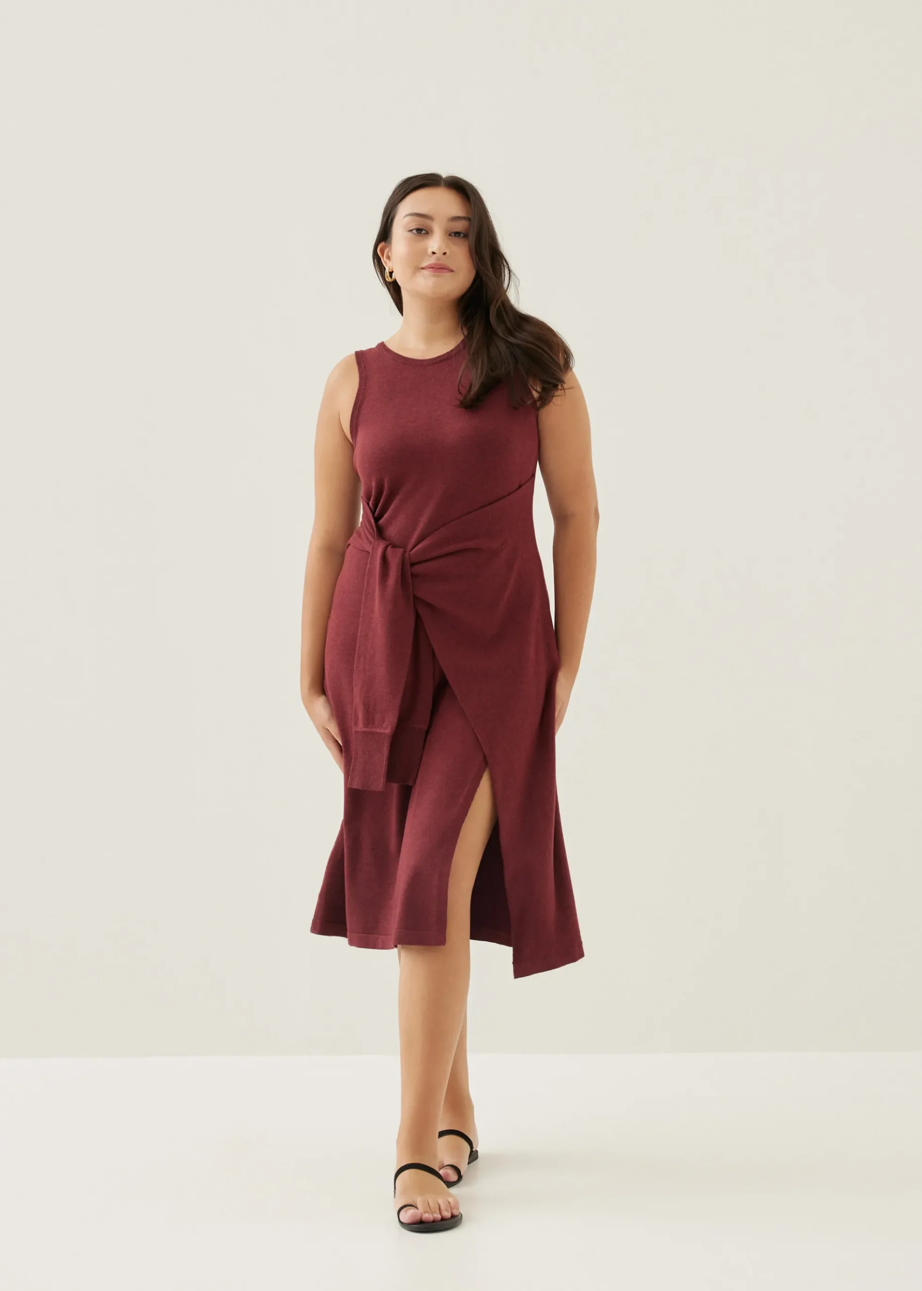 Aliyah Knit Column Wrap Midi Dress