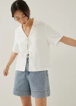 Allie Linen Ribbon Tie Shirt