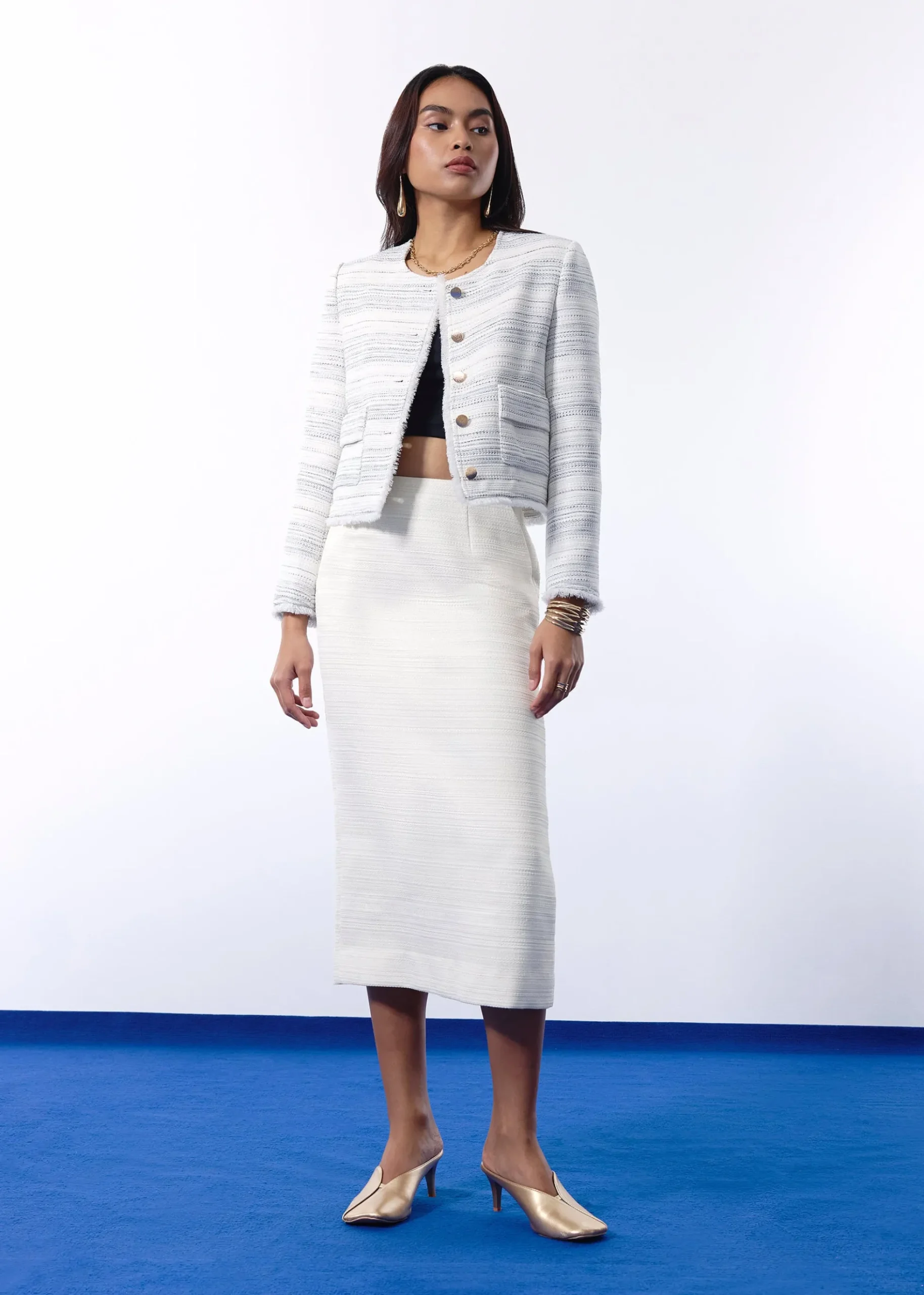 Amelia Jacquard Tweed Column Midi Skirt