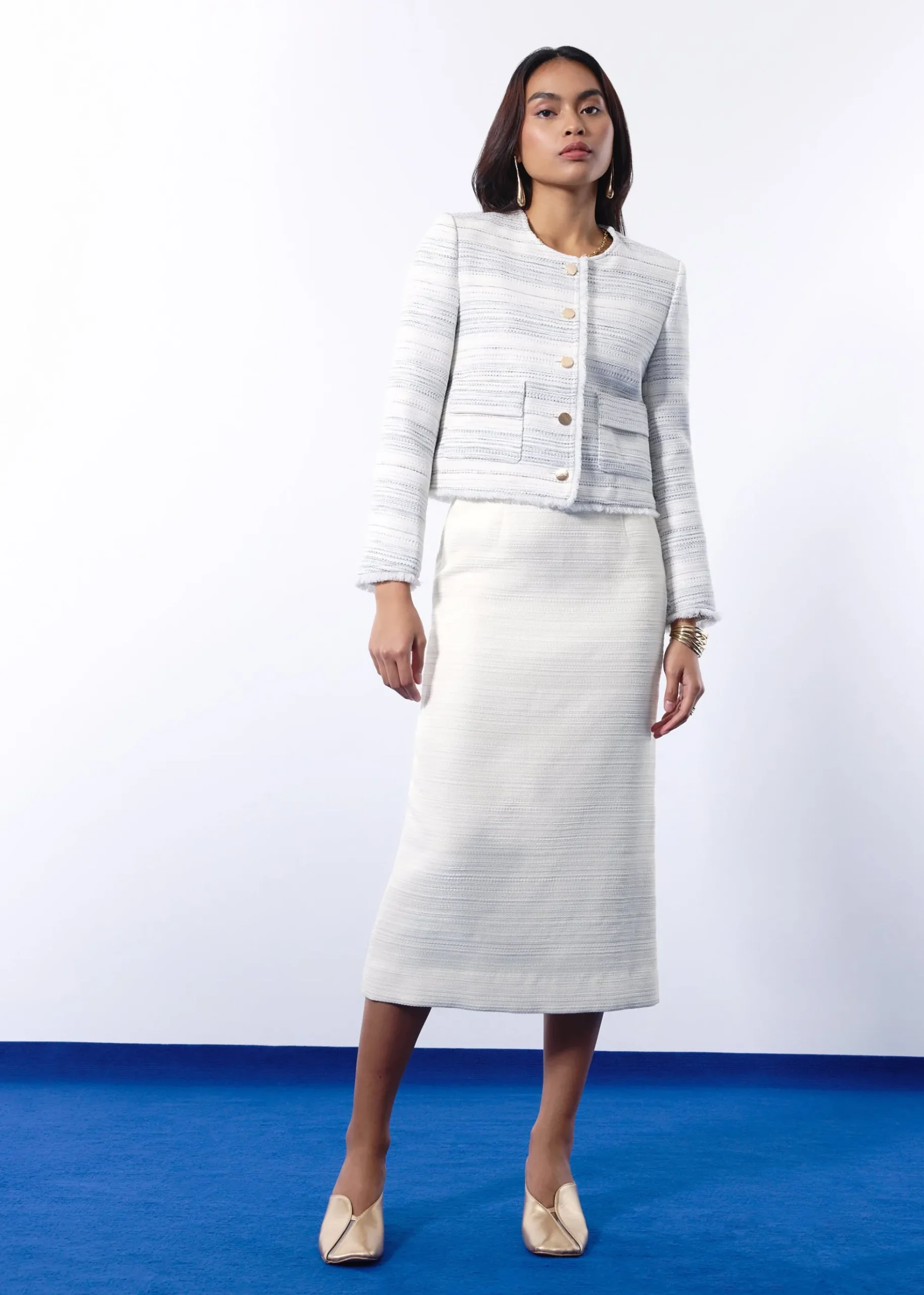 Amelia Jacquard Tweed Column Midi Skirt