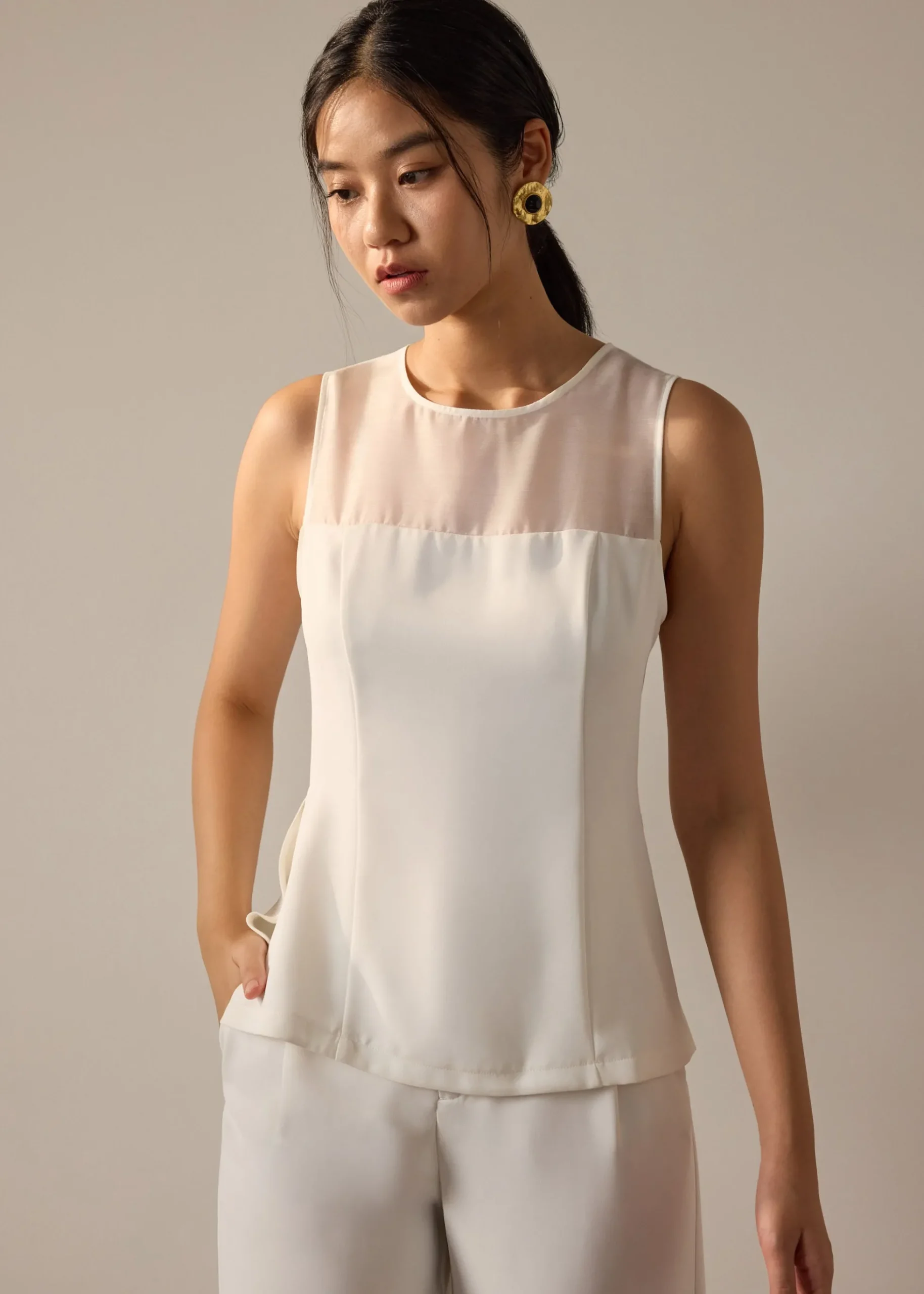 Andrea Multi-way Detachable Sash Crepe Round Neck Top