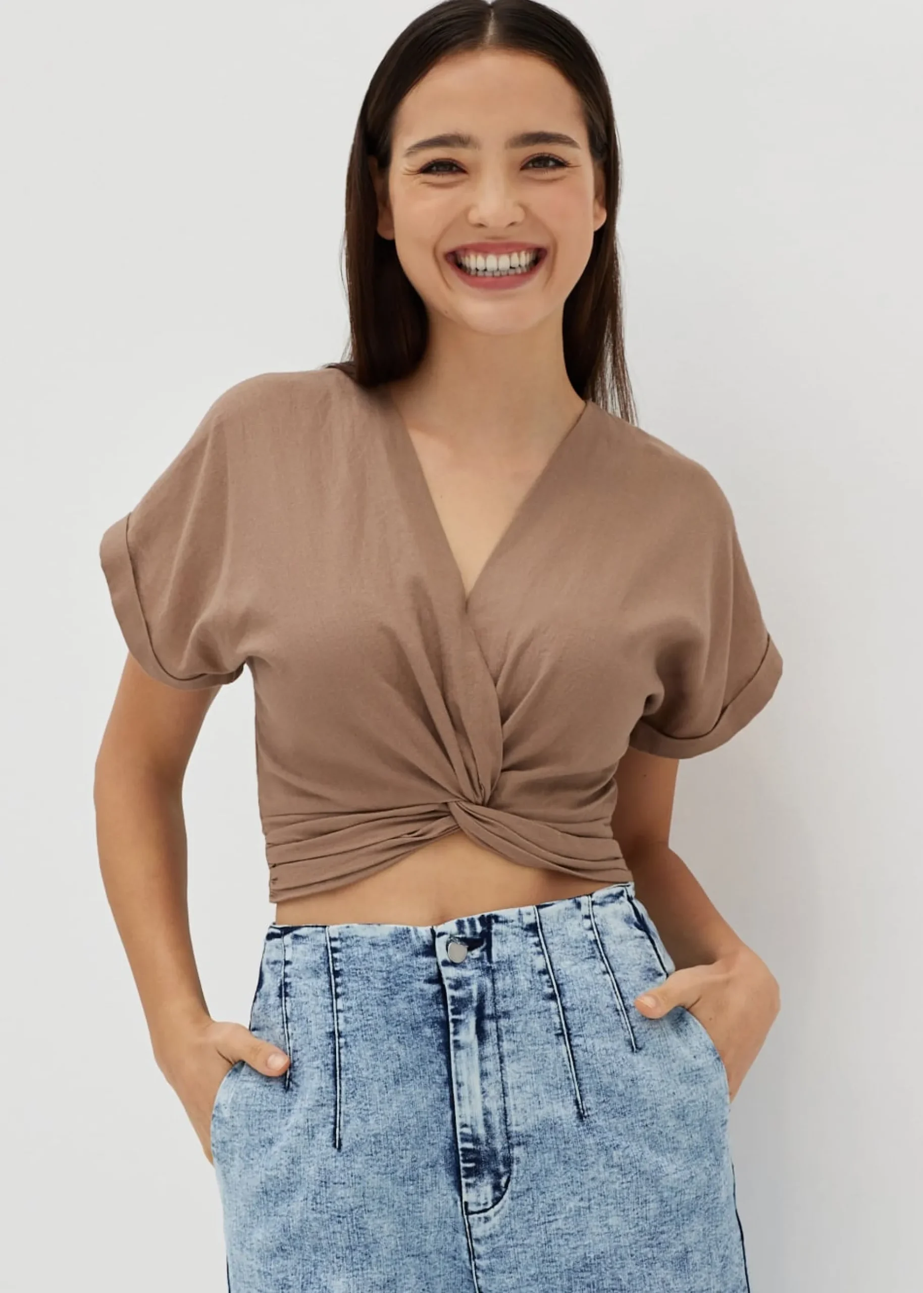 Annalisa Elastic Linen Crop Top