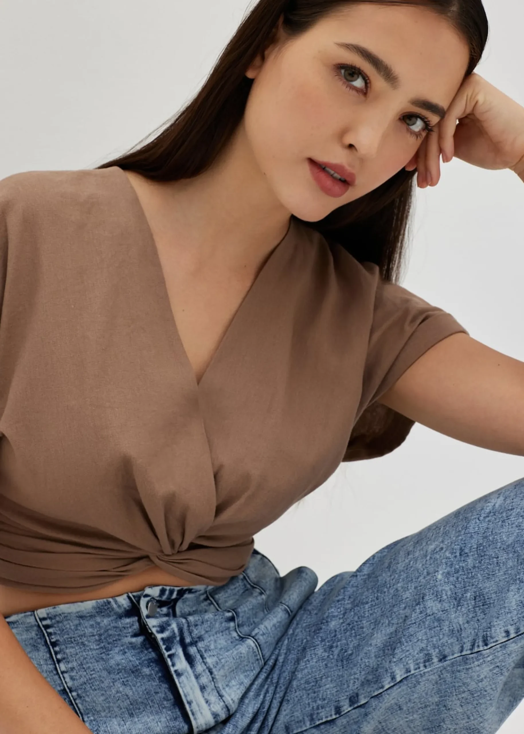 Annalisa Elastic Linen Crop Top
