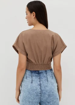 Annalisa Elastic Linen Crop Top
