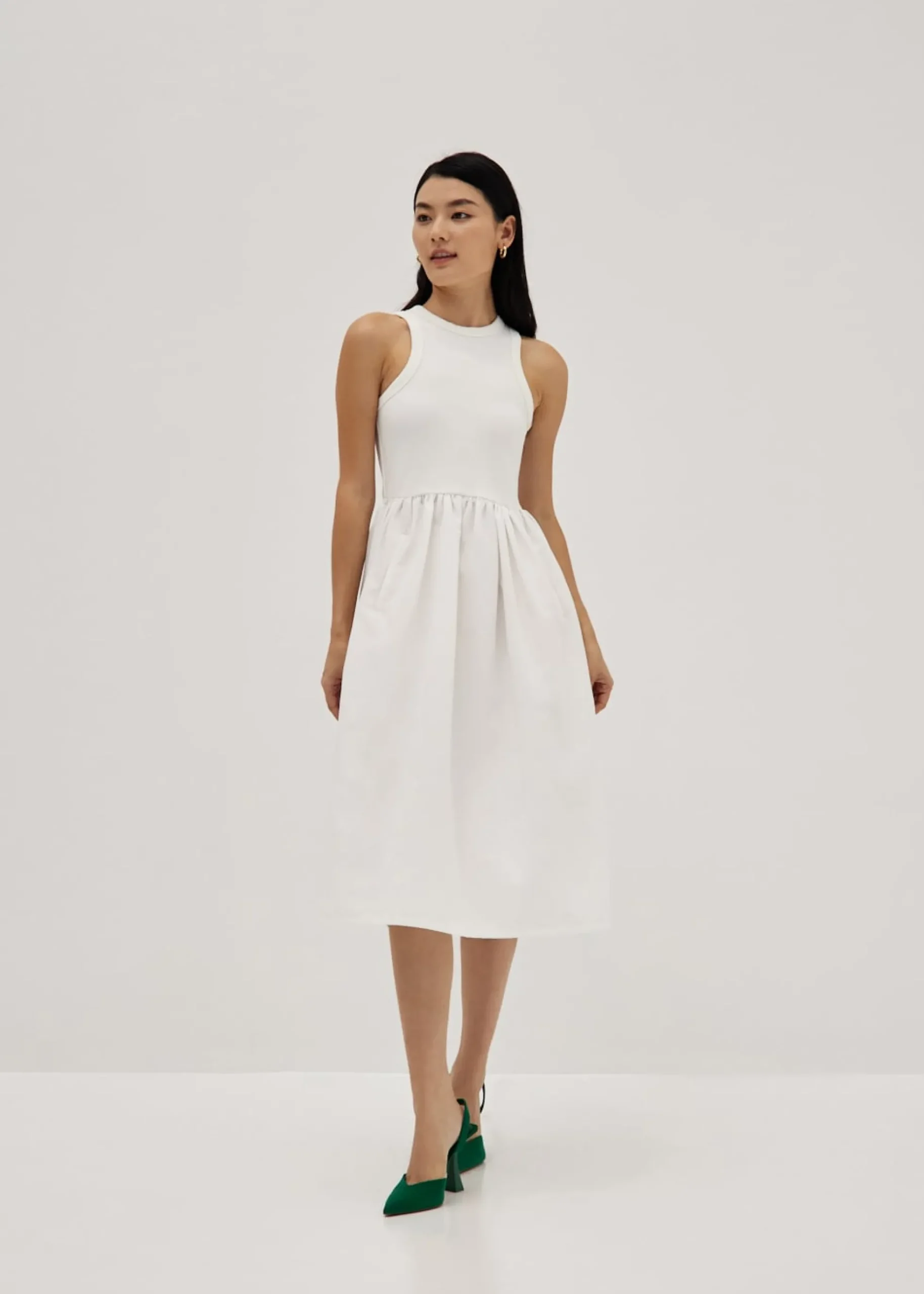 Antoinette Mixed Fabric Midi Dress