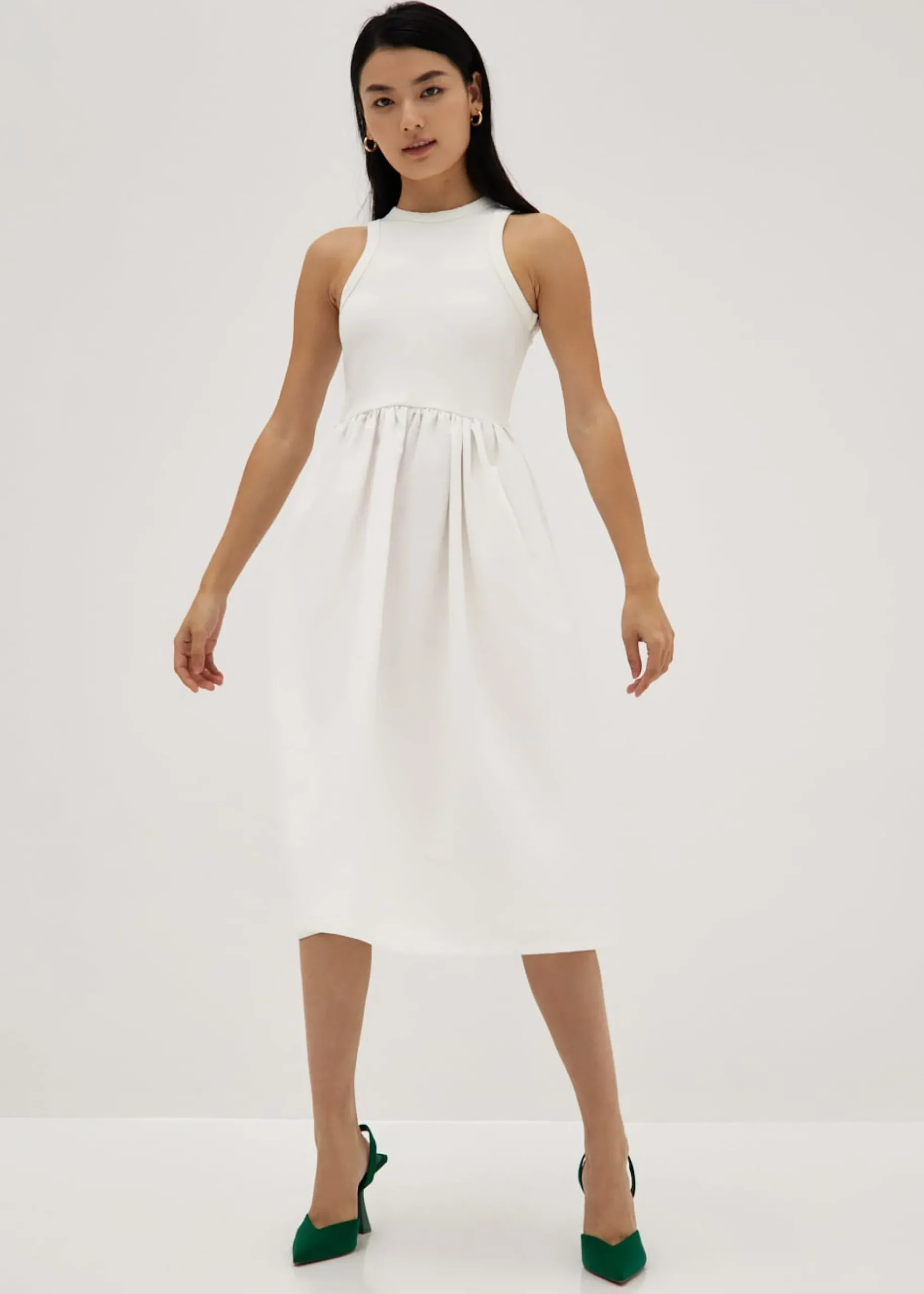 Antoinette Mixed Fabric Midi Dress