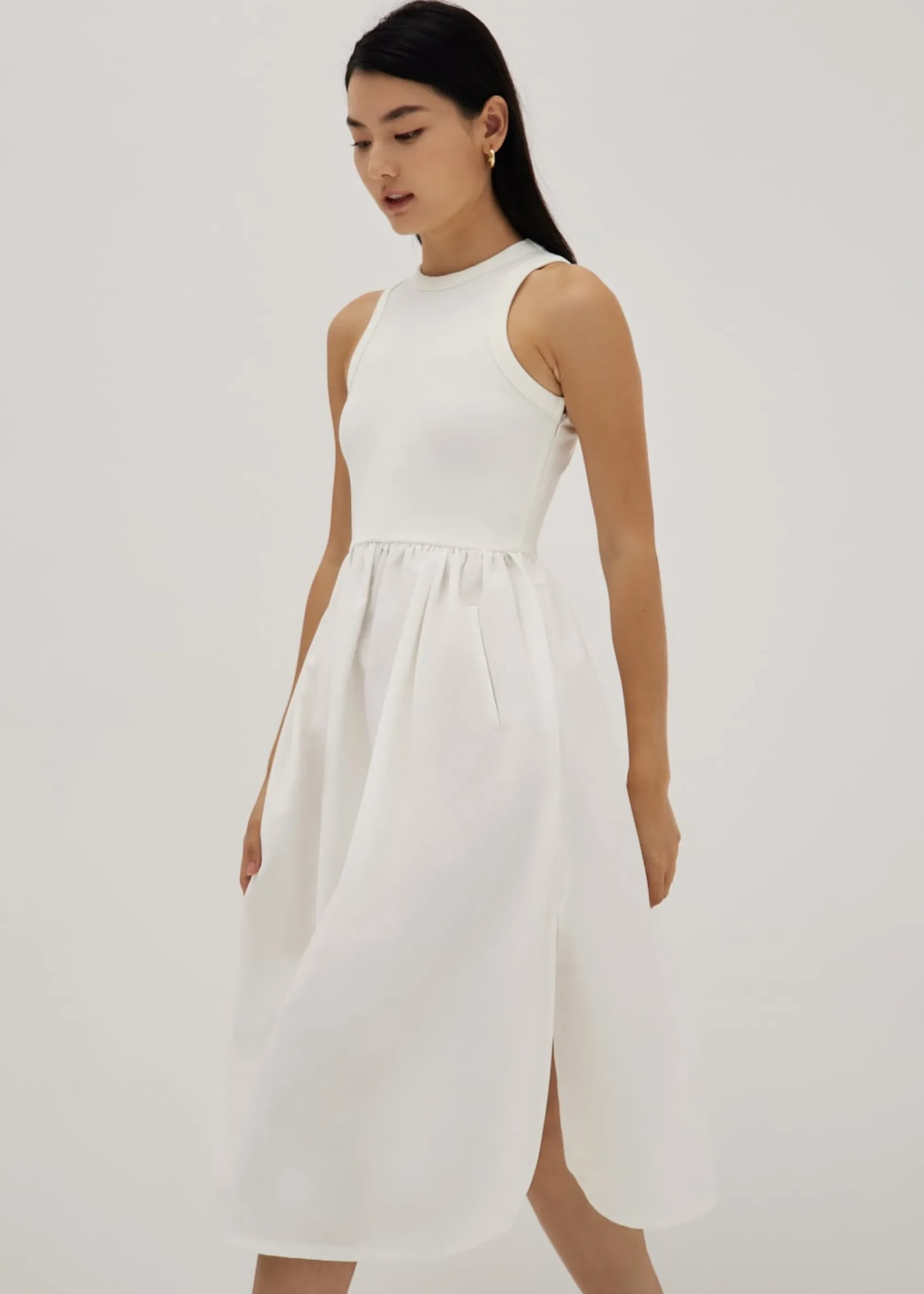 Antoinette Mixed Fabric Midi Dress