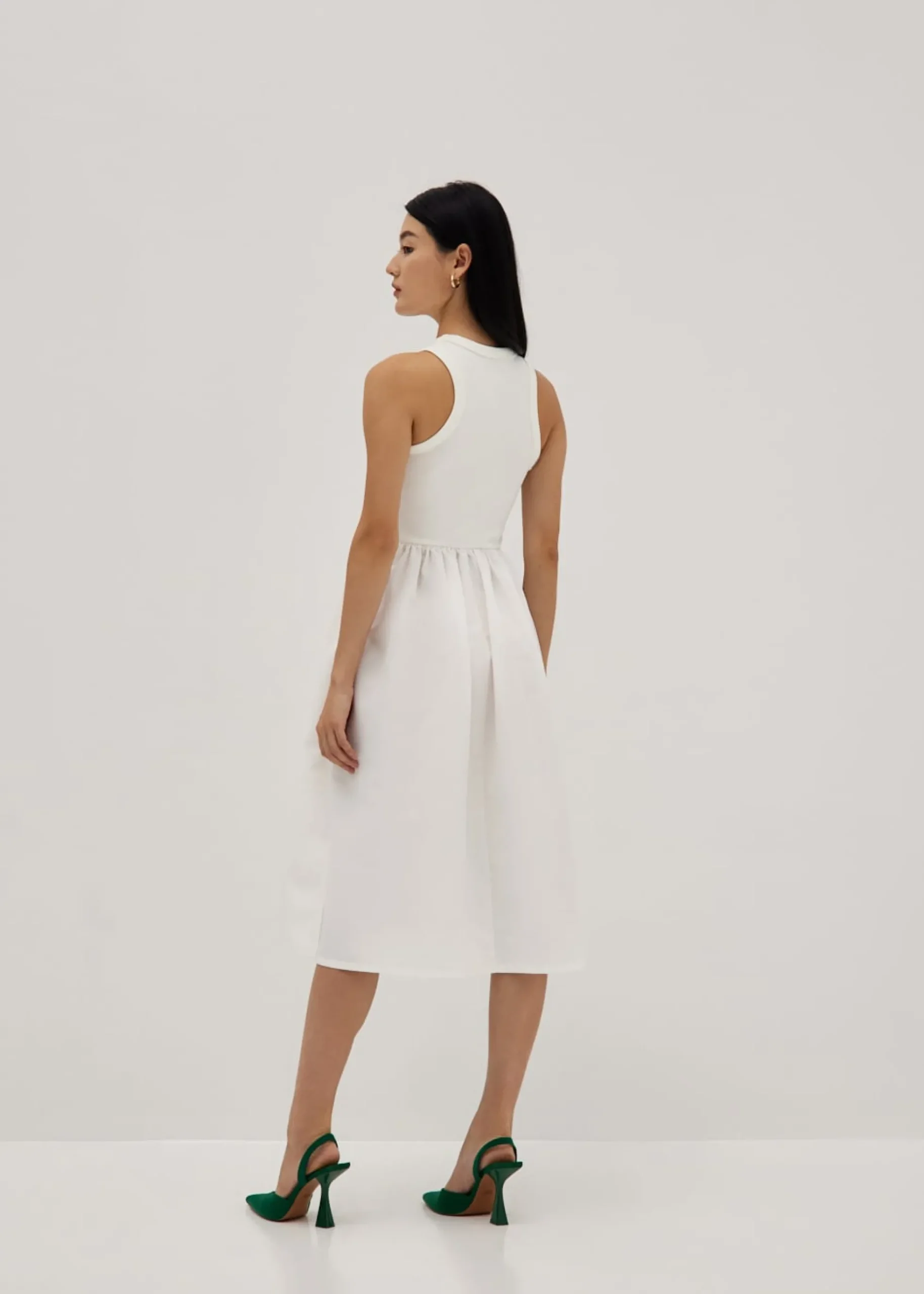 Antoinette Mixed Fabric Midi Dress