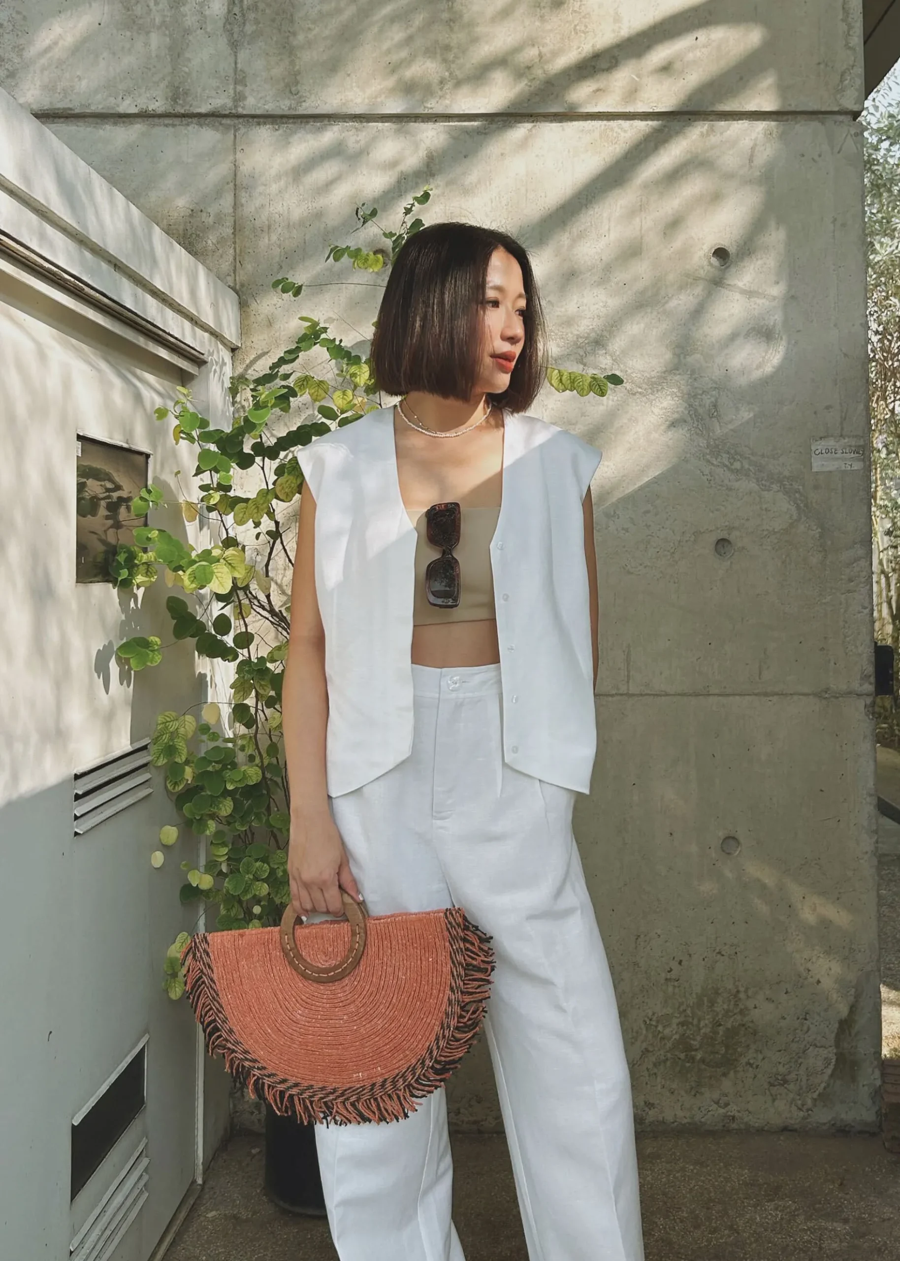 Anya Shoulder Padded Linen Tailored Vest