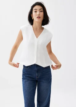 Anya Shoulder Padded Linen Tailored Vest