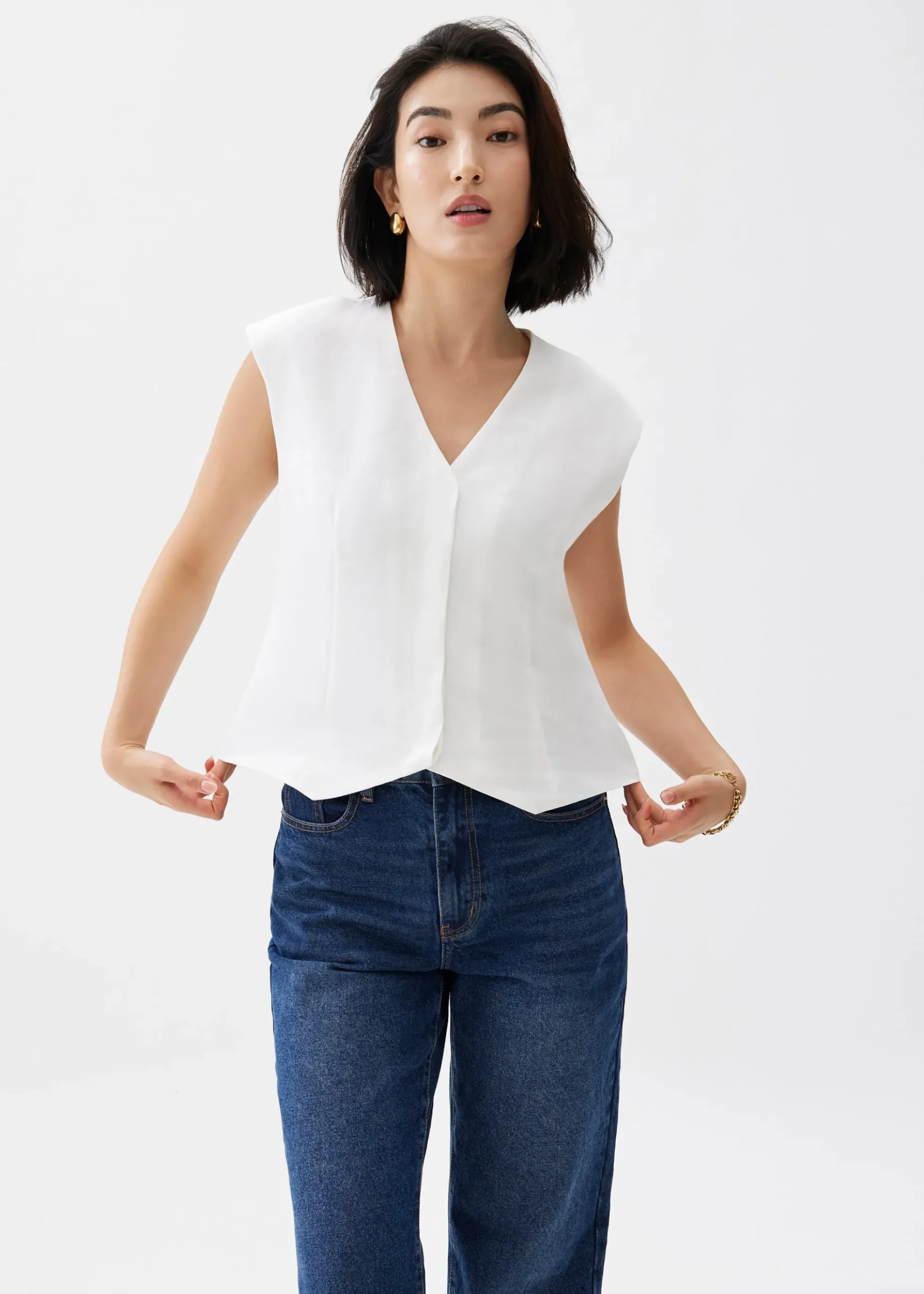 Anya Shoulder Padded Linen Tailored Vest