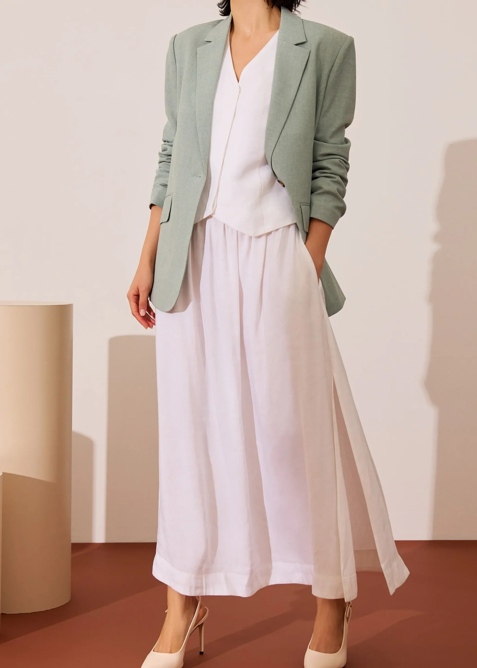 Anya Shoulder Padded Linen Tailored Vest