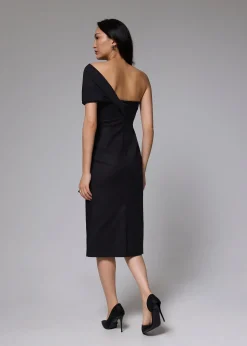 Asymmetric Front Twist Column Midi Dress
