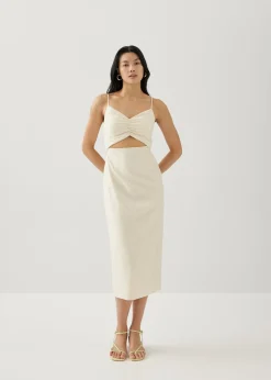 Audrina Padded Textured Column Midi Dress