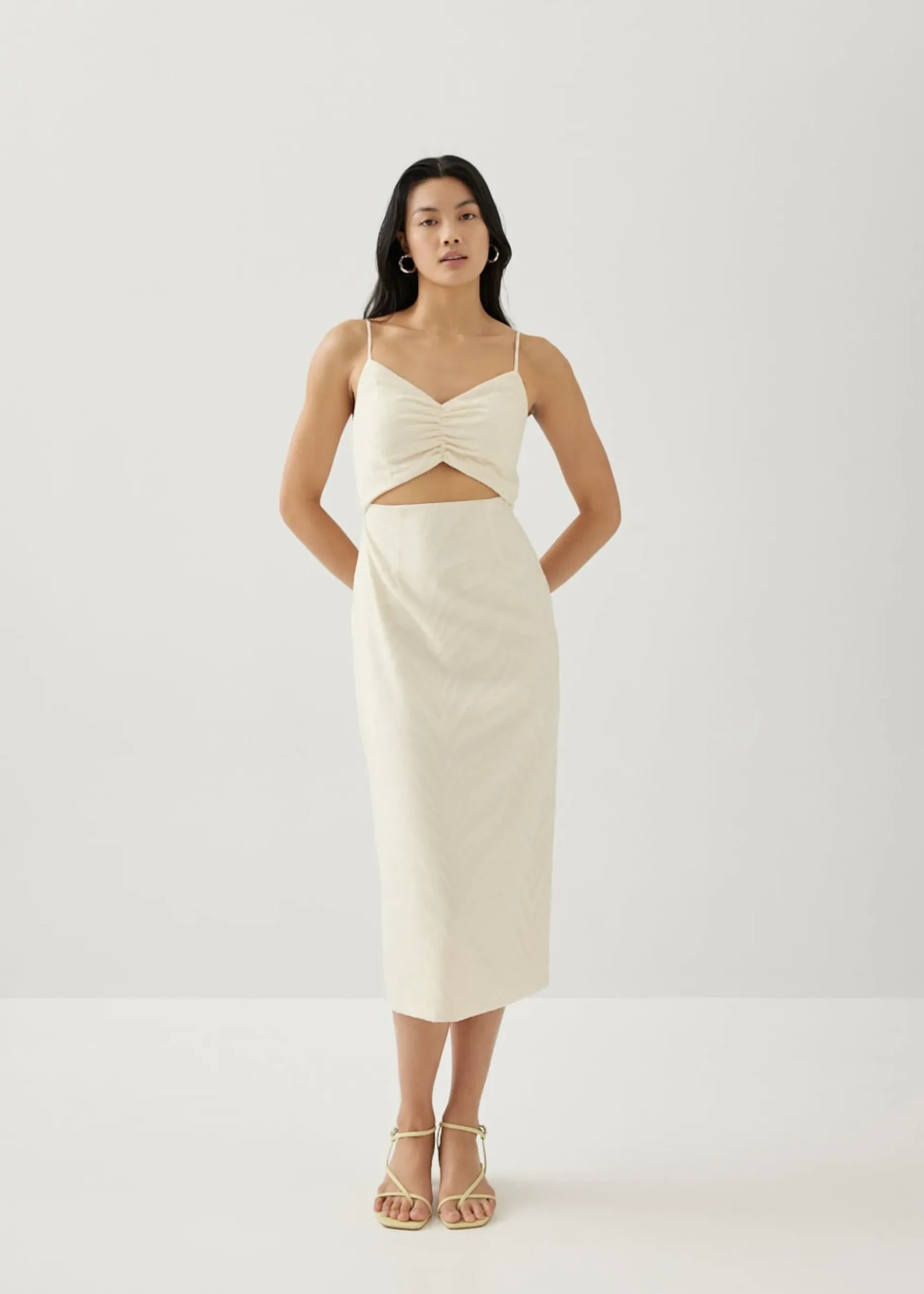 Audrina Padded Textured Column Midi Dress