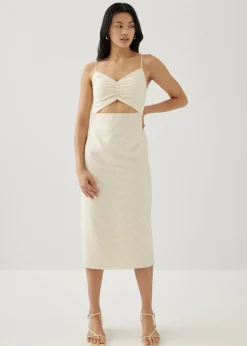 Audrina Padded Textured Column Midi Dress