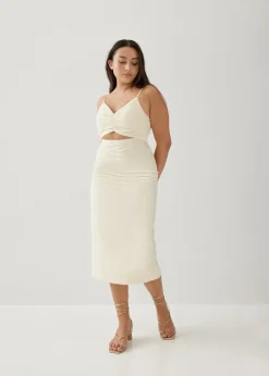 Audrina Padded Textured Column Midi Dress