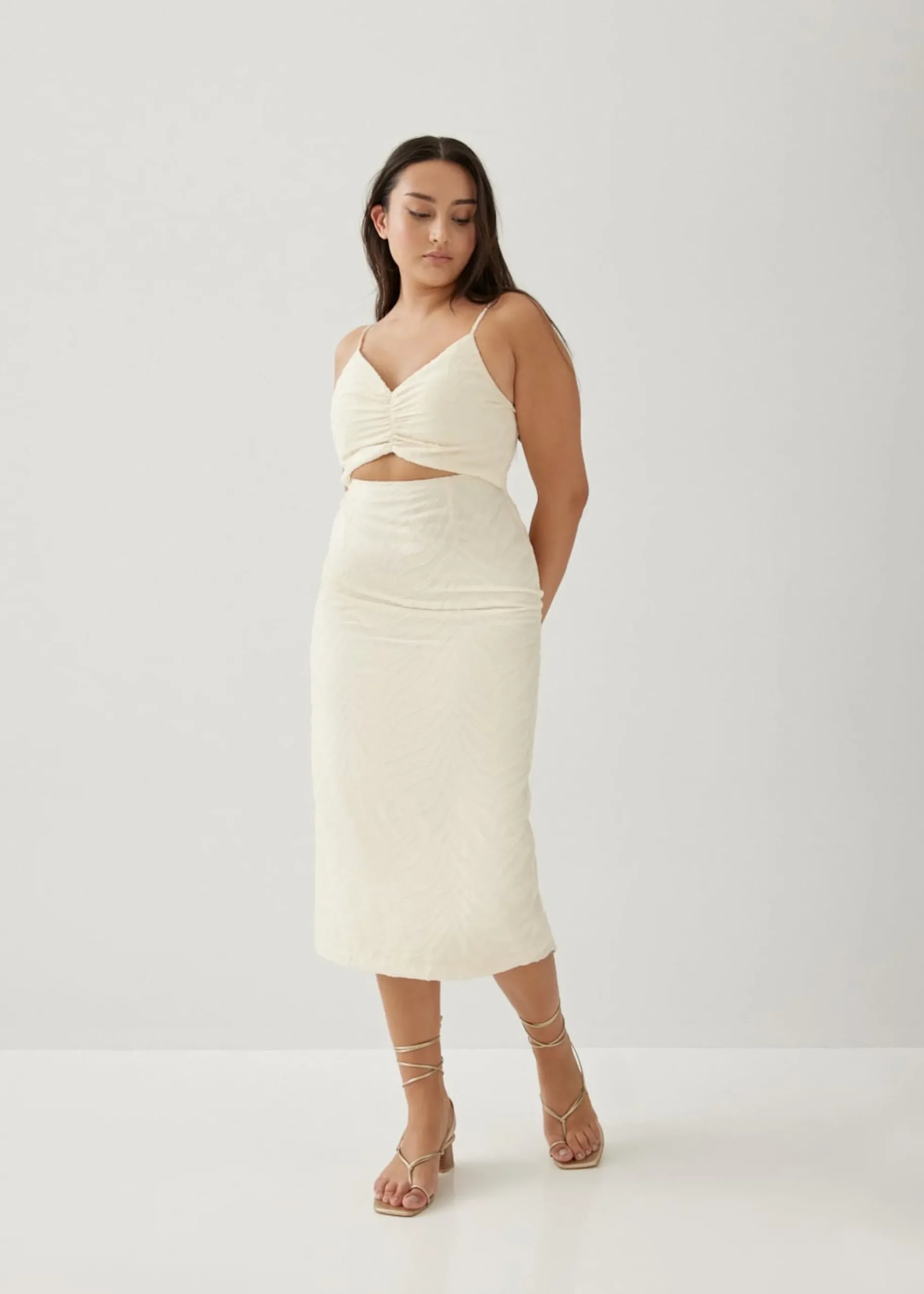 Audrina Padded Textured Column Midi Dress