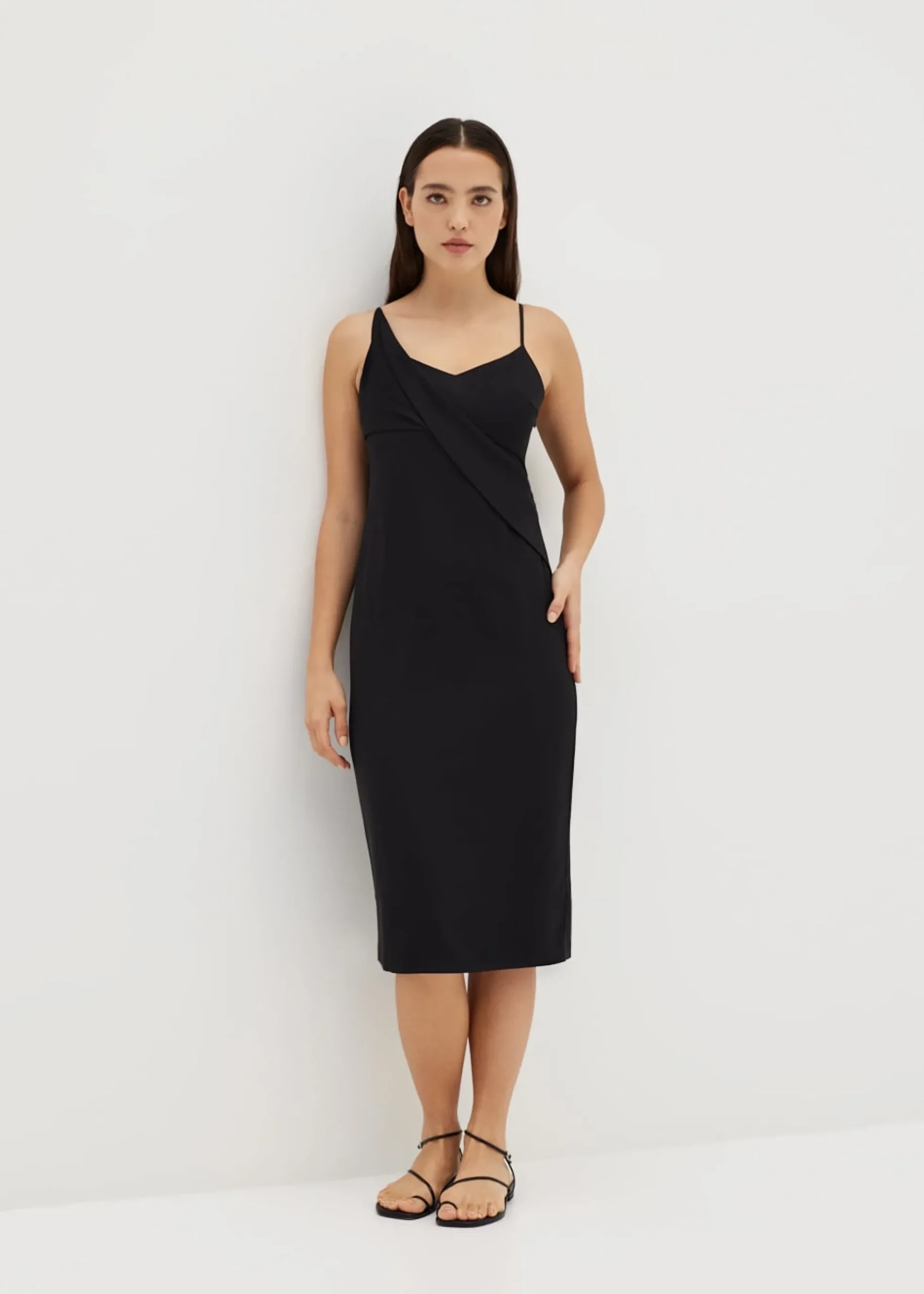 Ayesha Asymmetric Drape Front Column Dress