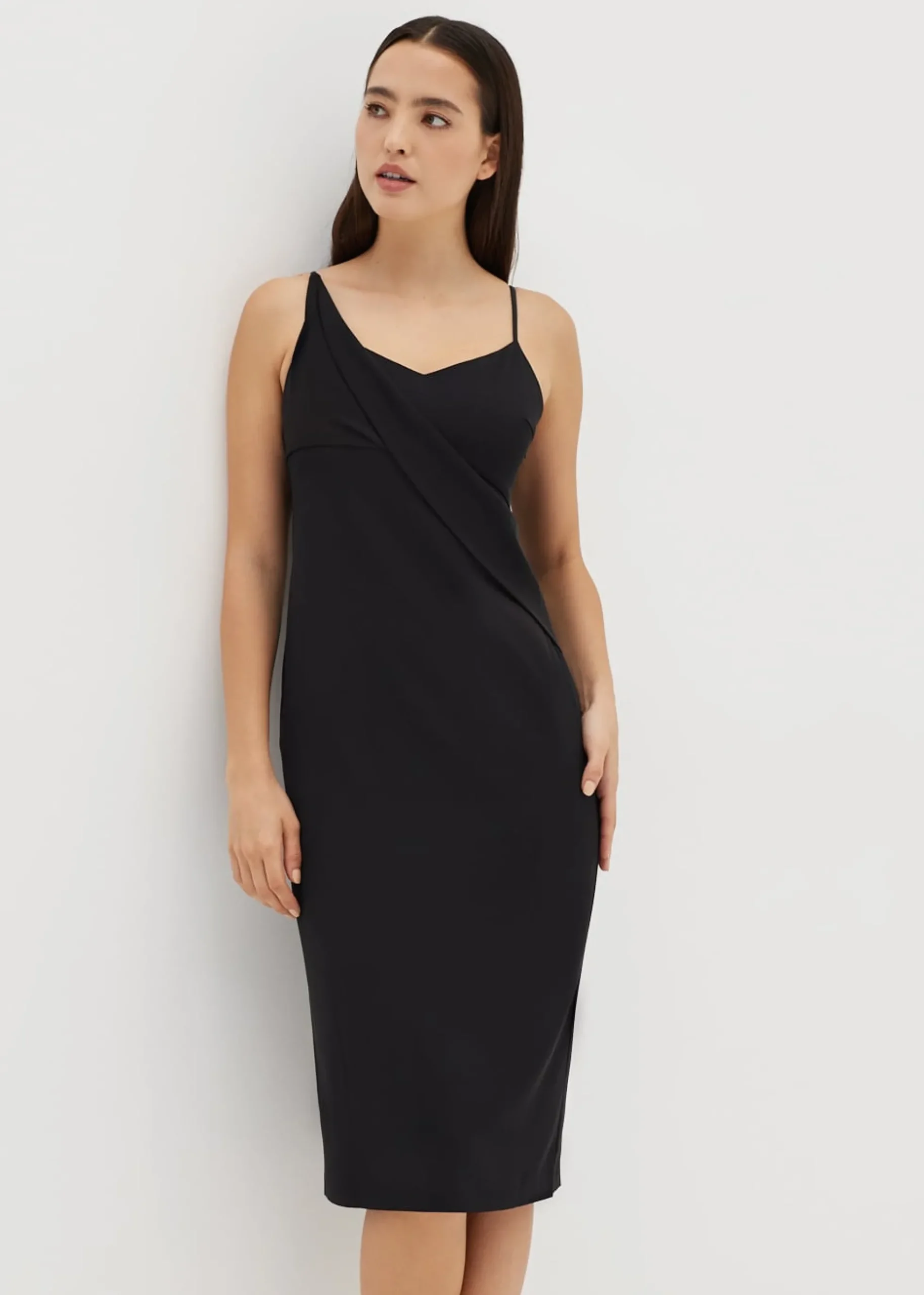 Ayesha Asymmetric Drape Front Column Dress