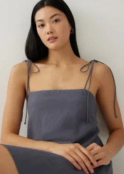 Azelle Padded Linen Tie Shoulder Dress