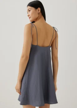 Azelle Padded Linen Tie Shoulder Dress