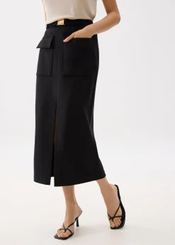 Belted Column Buckle Skirt