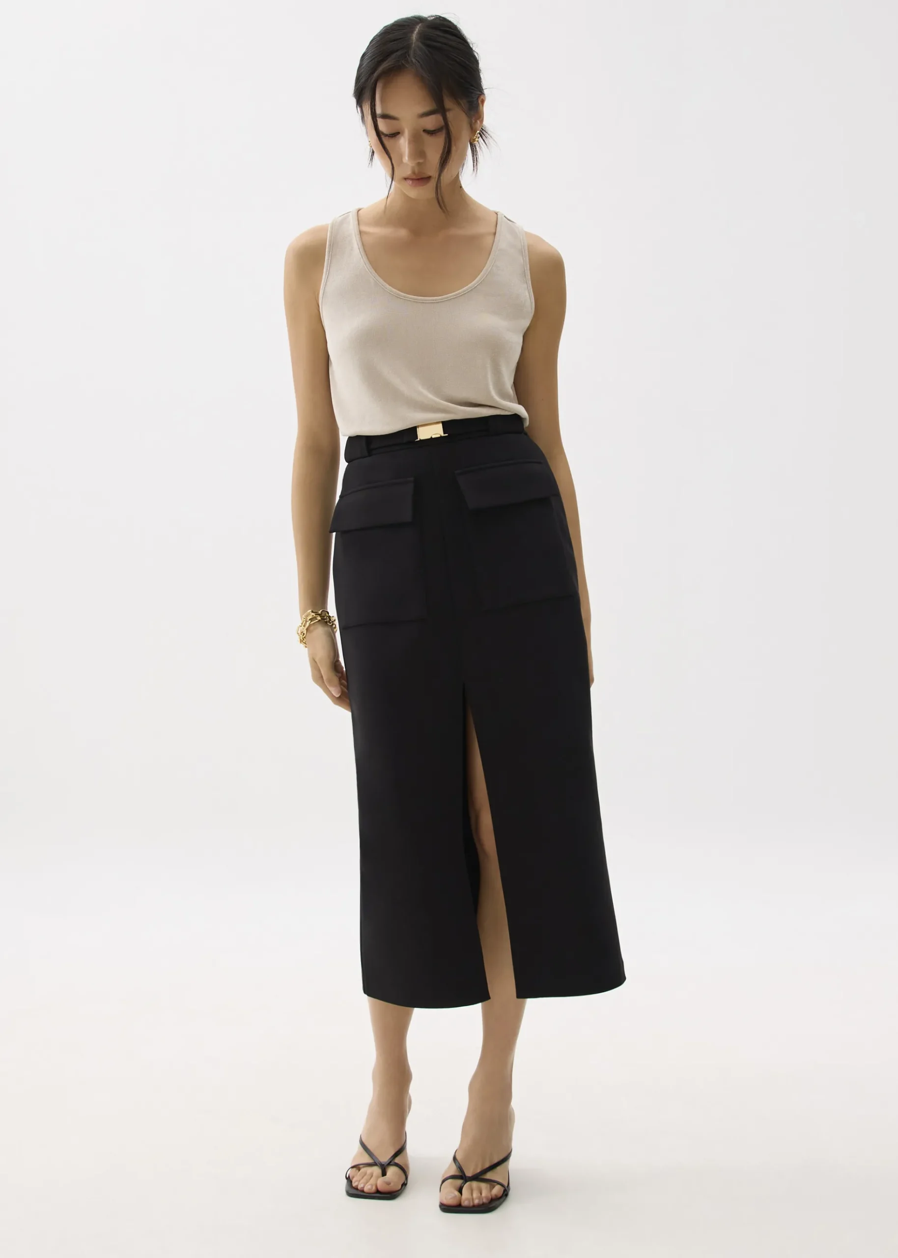 Belted Column Buckle Skirt