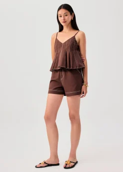 Belted Contrast Stitch High Waist Shorts