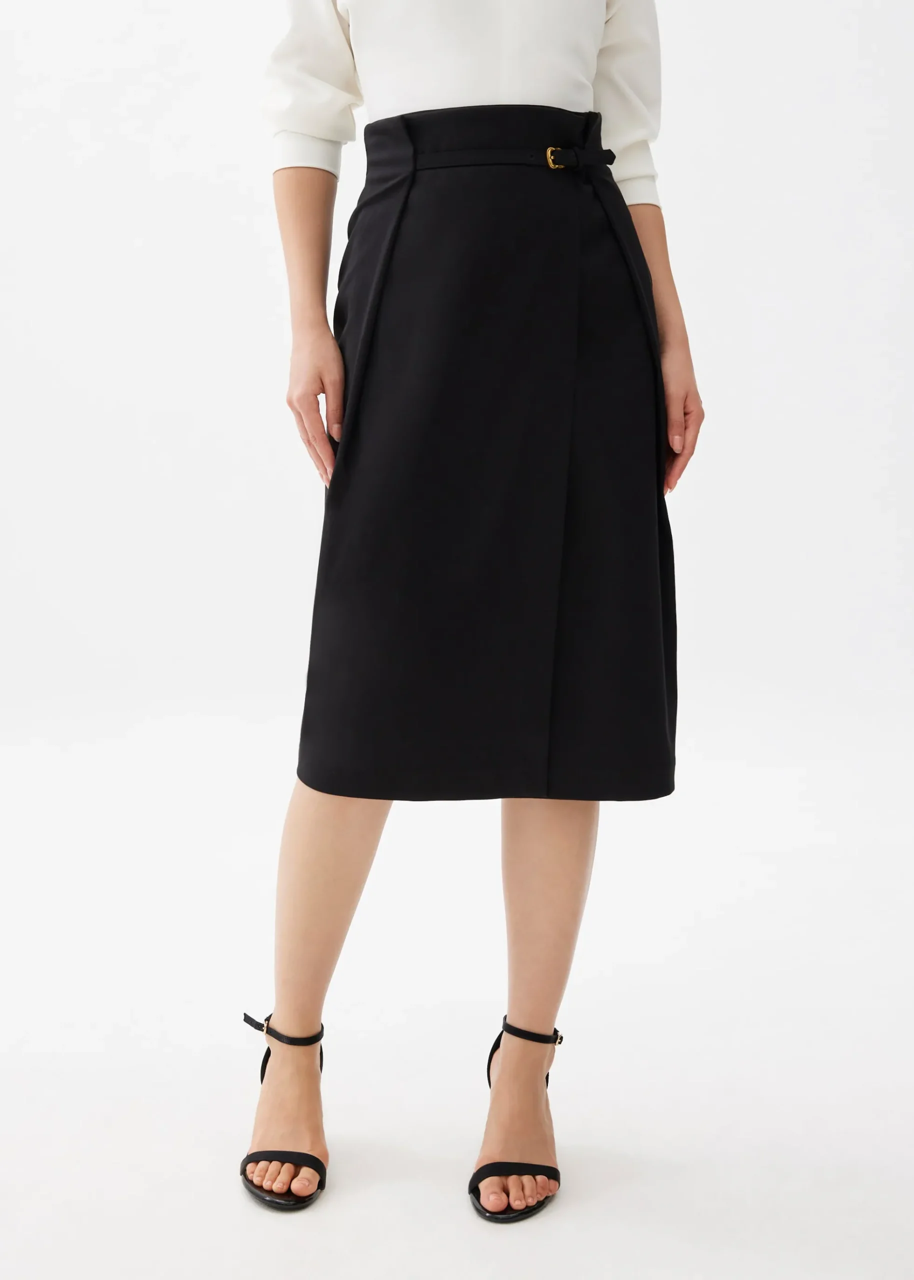 Belted Front Wrap Column Midi Skirt