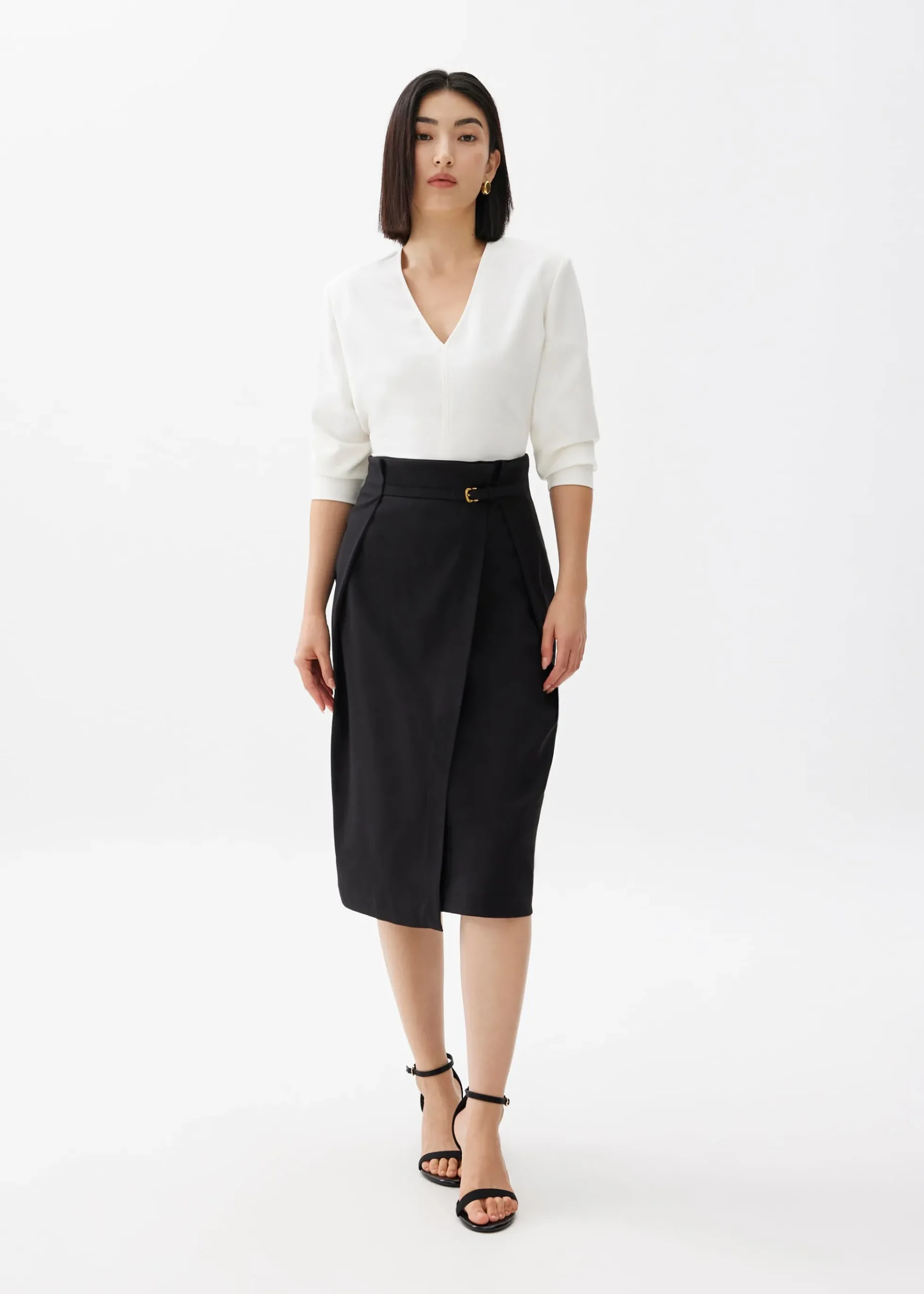 Belted Front Wrap Column Midi Skirt