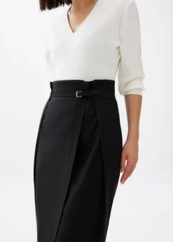 Belted Front Wrap Column Midi Skirt