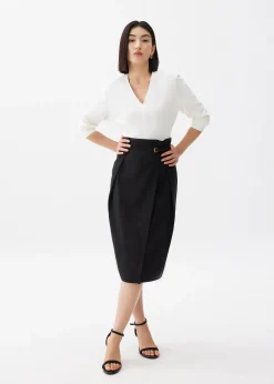 Belted Front Wrap Column Midi Skirt
