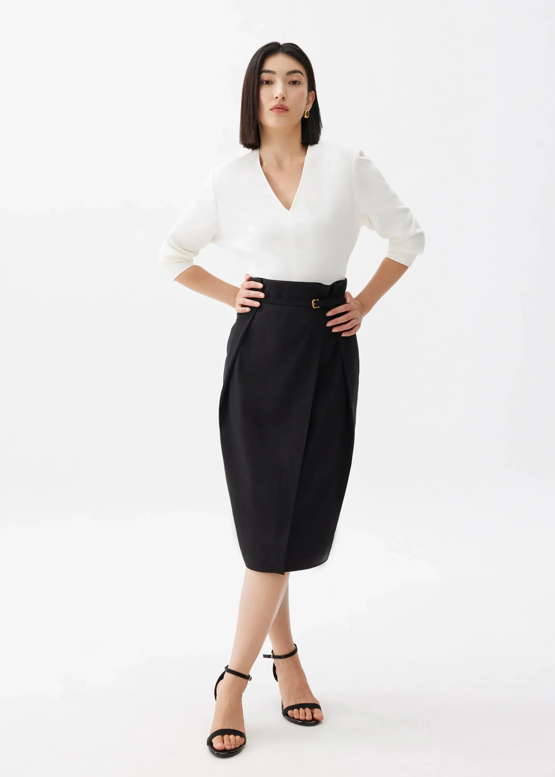 Belted Front Wrap Column Midi Skirt