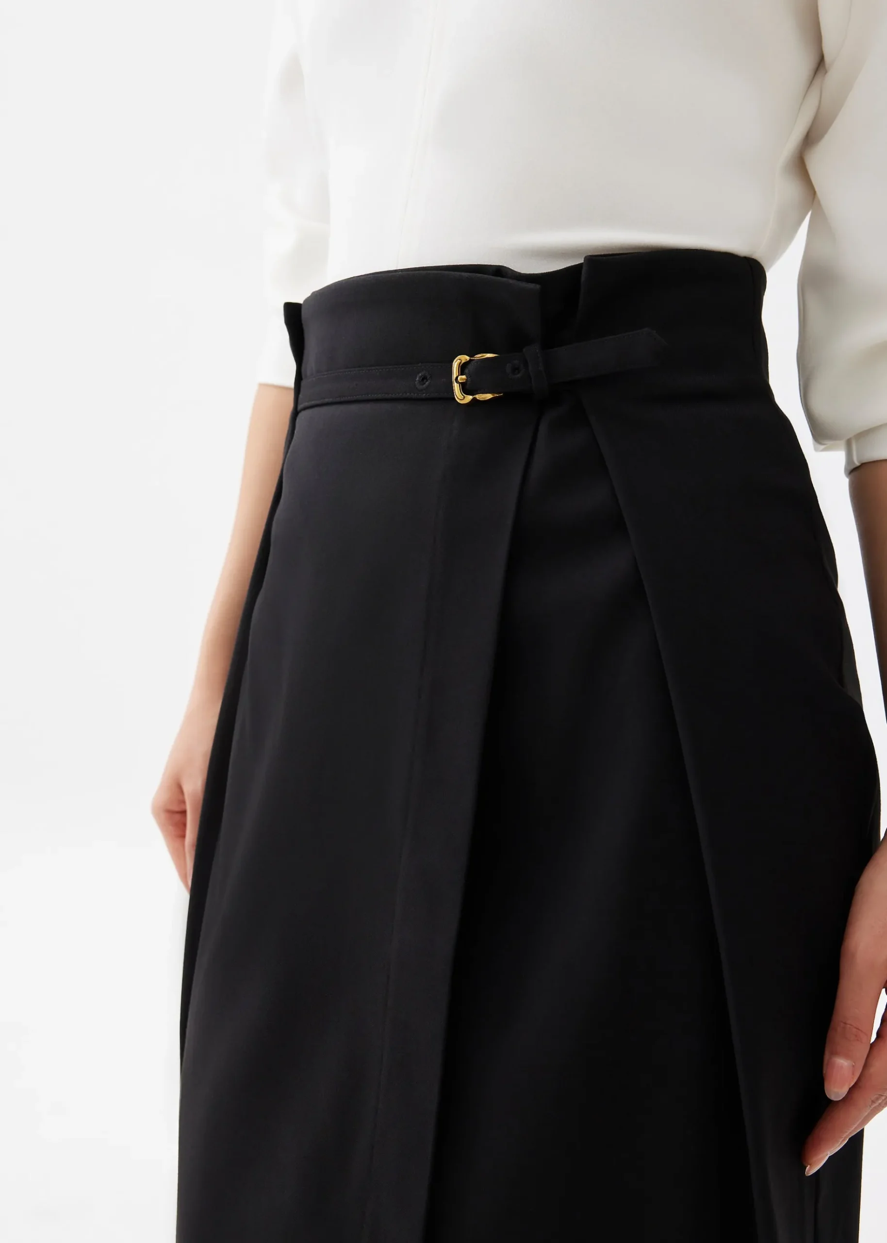 Belted Front Wrap Column Midi Skirt