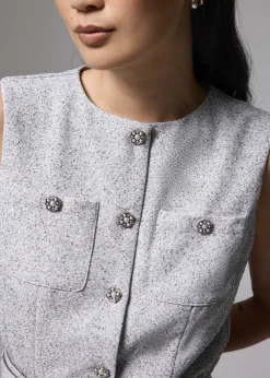 Belted Tweed Button Down Top